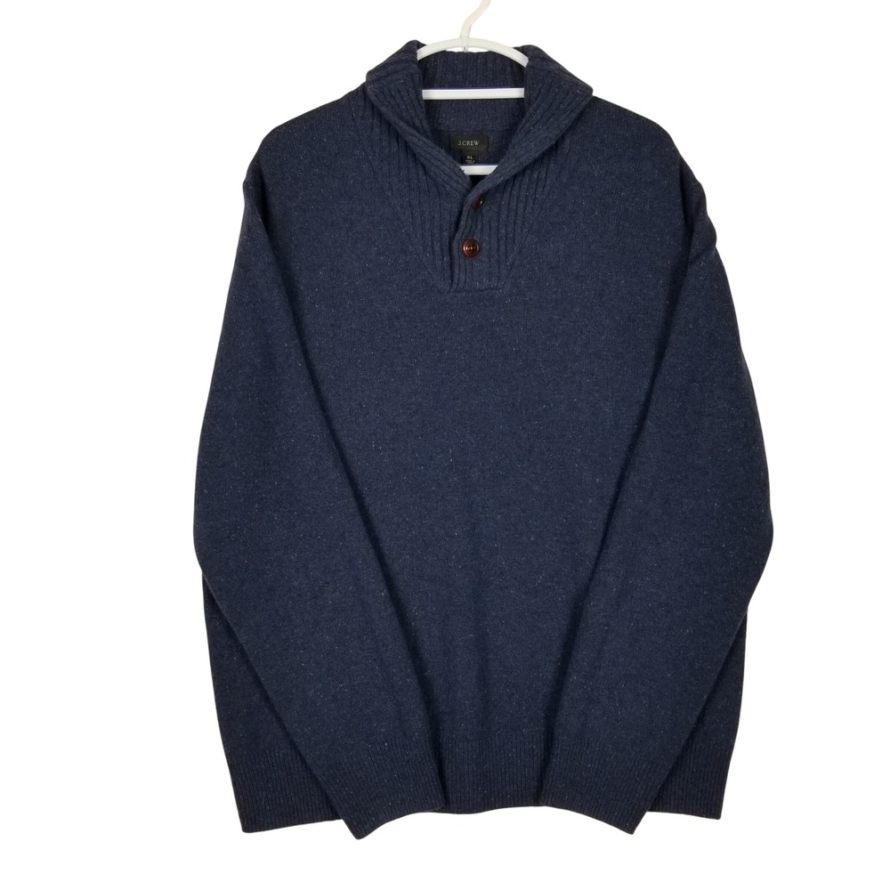 J.Crew Sweater Mens XL‎ Navy Blue Donegal Merino Wool Shawl Collar Pullover